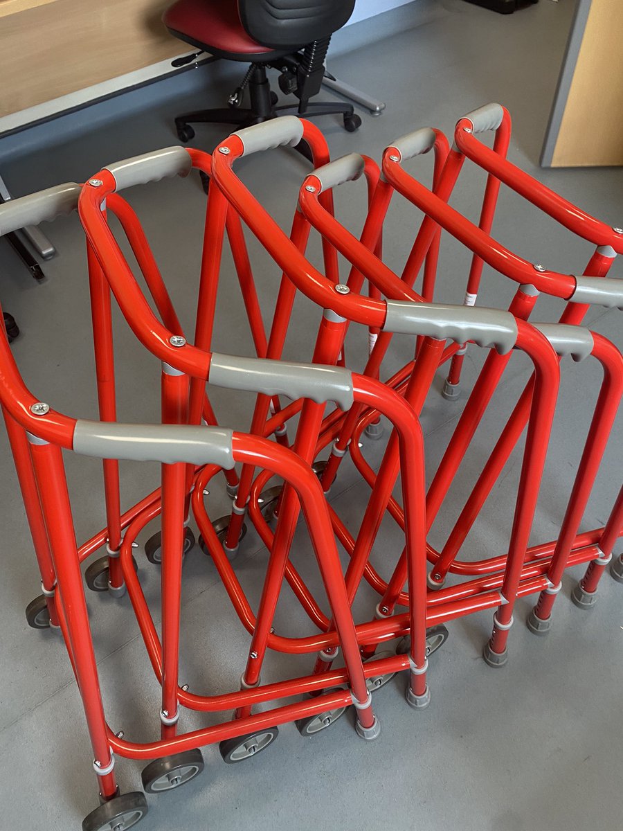 Dementia friendly walking framesdelivered in healthy supply to MAU this week. Bonus of being easily identified if migrated downstream by mistake 👀 <a href="/LouiseM17513002/">Louise McIntosh</a> no more “where’s all the zimmers”!