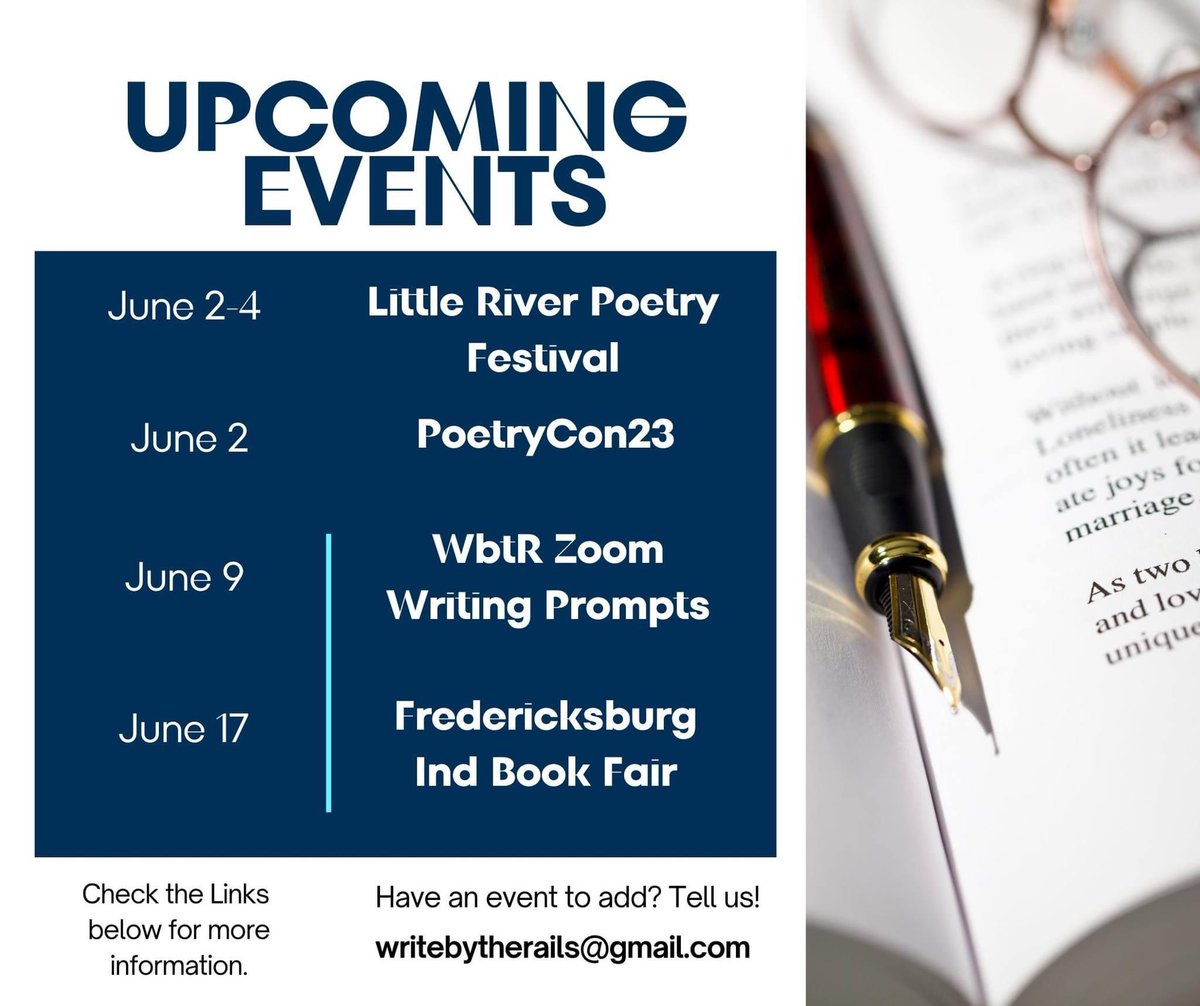 writebytherails's tweet image. June is blooming with writing events! Need more info? Have one to add? Writebytherails@gmail.com #WritingCommunity