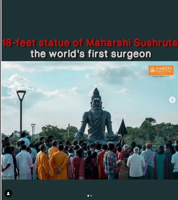 As part of the inauguration of #AmritaHospital, Faridabad @amritafbd; Amma unveiled an 18-feet statue of Maharshi Sushruta, the world's first surgeon. She also blessed the sculpture's creator, Sivakumar of Amrita Shilpa Kalakshetra, Thiruvananthapuram, Kerala.
#EmbraceGoodHealth