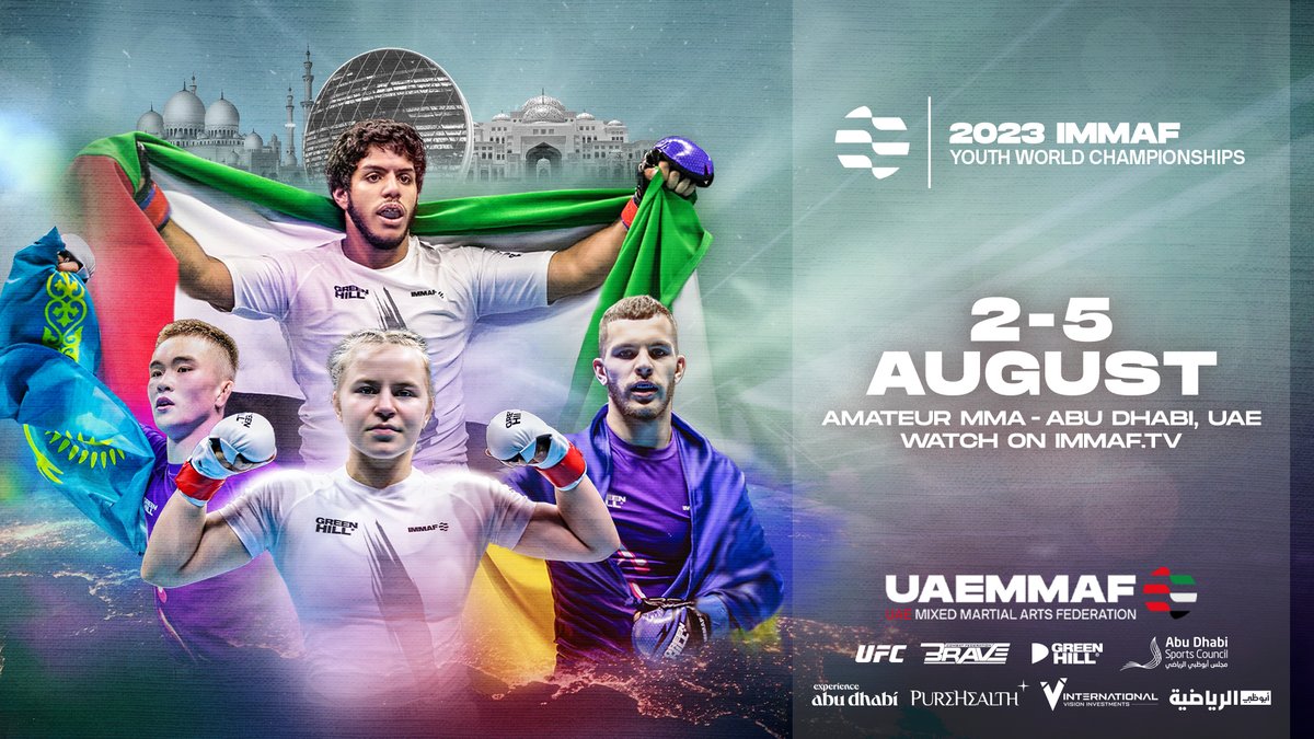 IMMAFed's tweet photo. Your official #2023MMAYouthWorlds poster 😍

The 2023 IMMAF 𝒀𝒐𝒖𝒕𝒉 𝑴𝑴𝑨 𝑾𝒐𝒓𝒍𝒅 𝑪𝒉𝒂𝒎𝒑𝒊𝒐𝒏𝒔𝒉𝒊𝒑𝒔 for 12 to 17-year-olds will be hosted by the @UAEMMAF in Abu Dhabi from 2-5 August 🇦🇪

Find out how to register now ▶️ https://t.co/kJcPuBZTX9 https://t.co/hwOg2mnuso