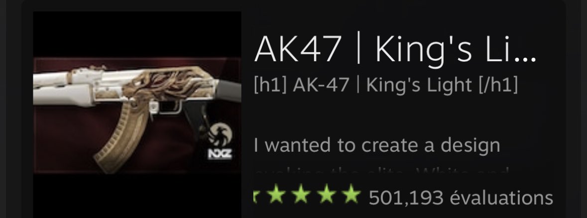 Nextgenz_cyril's tweet photo. +500,000 votes!! a new record for @CounterStrike with my AK47 | King’s Light ! Thank you for your support! ❤️ 

Link here : https://t.co/jZsH9X1ROy 

#CSGO #counterstrike2 #counterstrike #csgoskins #counterstrikeskins #ak47 #parismajor2023 https://t.co/0BvZMfYGqP