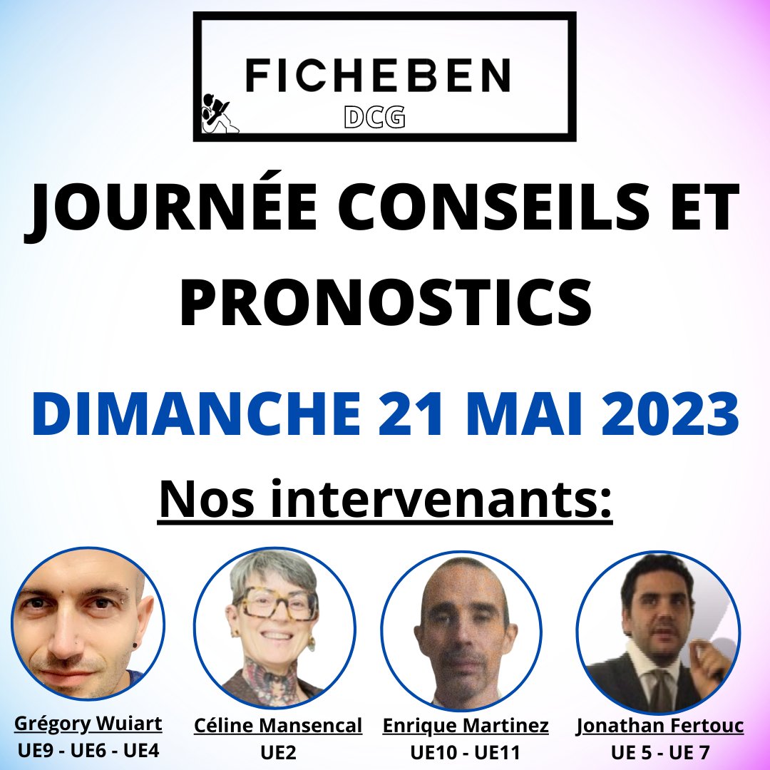 ficheben's tweet image. Pour y participer gratuitement, c'est ici: ficheben.com/pages/journee-…
Au programme: Visioconférence en direct avec chaque professeur sur zoom, Réponse à vos questions, Méthodologie, Notions clés et Thèmes importants à réviser.
#dcg #dscg #dcg2023 #comptabilité