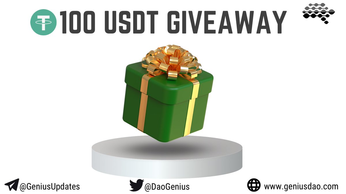🔥$100 USDT GIVEAWAY 🔥

1. Follow <a href="/DaoGenius/">GeniusDAO</a>
2. Subscribe to our newsletter: [geniusdao.com]
3. Like ❤️, Retweet 🔄  Tag 3 friends 👯‍♀️ in this post.
4. Like ❤️ and Retweet Pinned 📌 post.

WINNER WILL BE ANNOUNCED ON OUR NEWSLETTER COMING OUT THIS SUNDAY AT 13:00 UTC ⏳