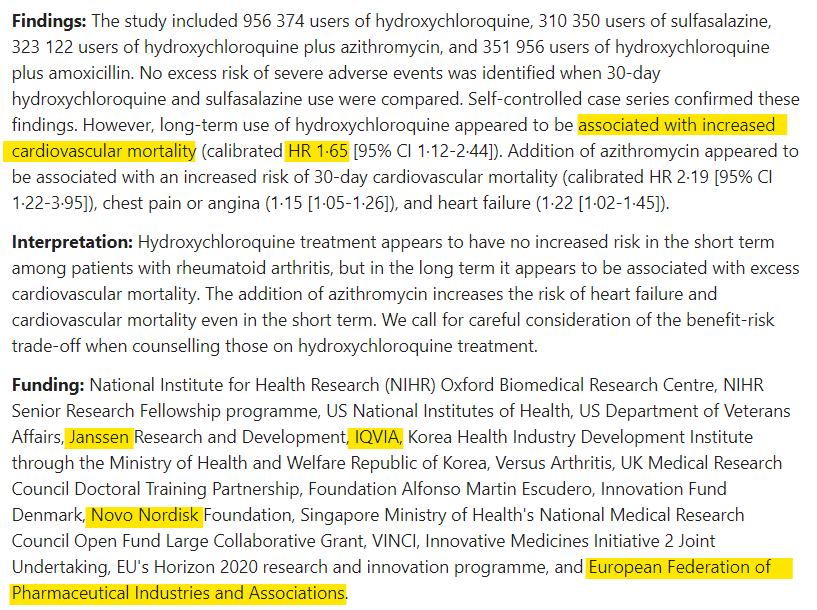 @OHDSI @IQVIA_global @boriquagato @ndorms @jennifercelane ...because #hydroxychloroquine is one of the safest drugs on earth and there is ZERO chance that it is associated with a 65% increased risk of cardiac mortality as claimed by @jennifercelane 

This paper is literally #surgisphere 3. 

You know how I know?...