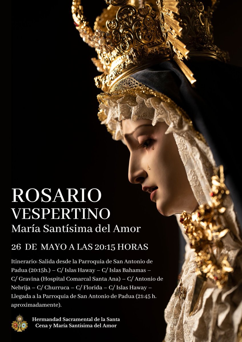 SOLEMNES CULTOS EN HONOR A MARÍA SANTÍSIMA DEL AMOR

Los días 26, 27 y 28 de mayo se celebrarán los Solemnes Cultos en honor a María Santísima del Amor en la Parroquia de San Antonio de Padua.
¡EL AMOR NOS ESPERA!