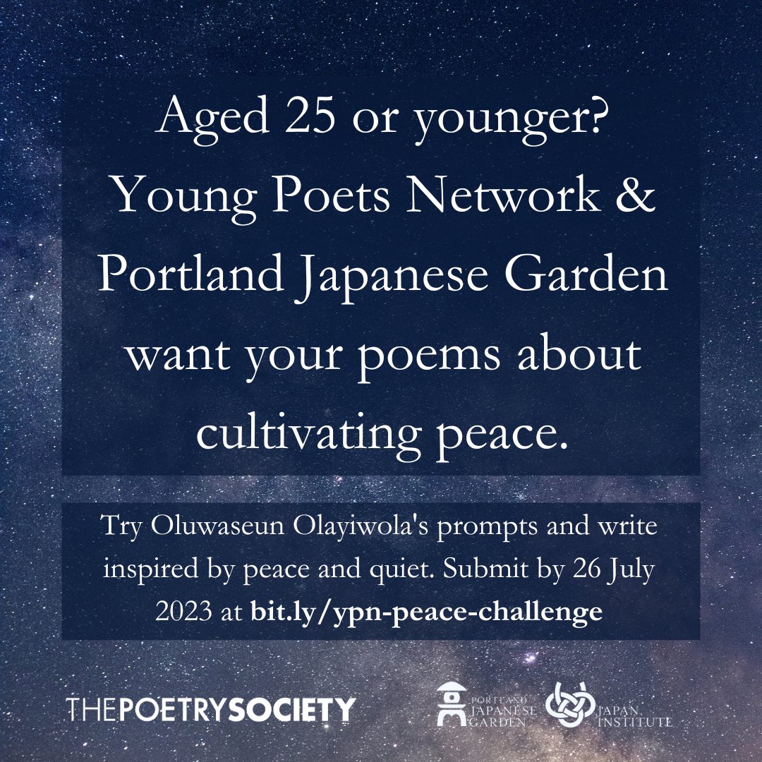 Today we launch our second challenge with <a href="/PDXJapaneseGdn/">Portland Japanese Garden</a>, asking young poets to write about peace. Submission is free and open worldwide, with extra opportunities for winners in South Africa and the USA! Try <a href="/itsamule/">Oluwaseun Olayiwola</a>'s prompts on peace and quiet at: bit.ly/ypn-peace-chal…