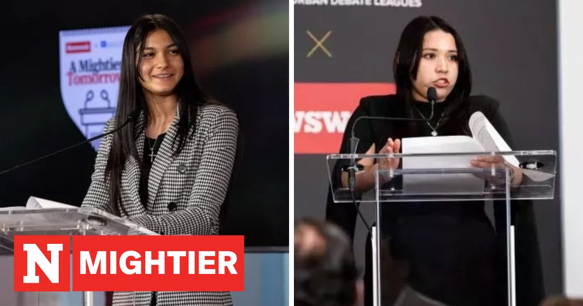 Newsweek's tweet photo. Public speaking is terrifying for many people. But standing at a podium debating in your second language? That sounds like a nightmare.

But for @DenverDebate's Ruby Trejo Ontiveros and Alliton Flores Sanchez, that's just a typical weekend. https://t.co/eCJhFMusK3 https://t.co/E4Nwe9mJd7