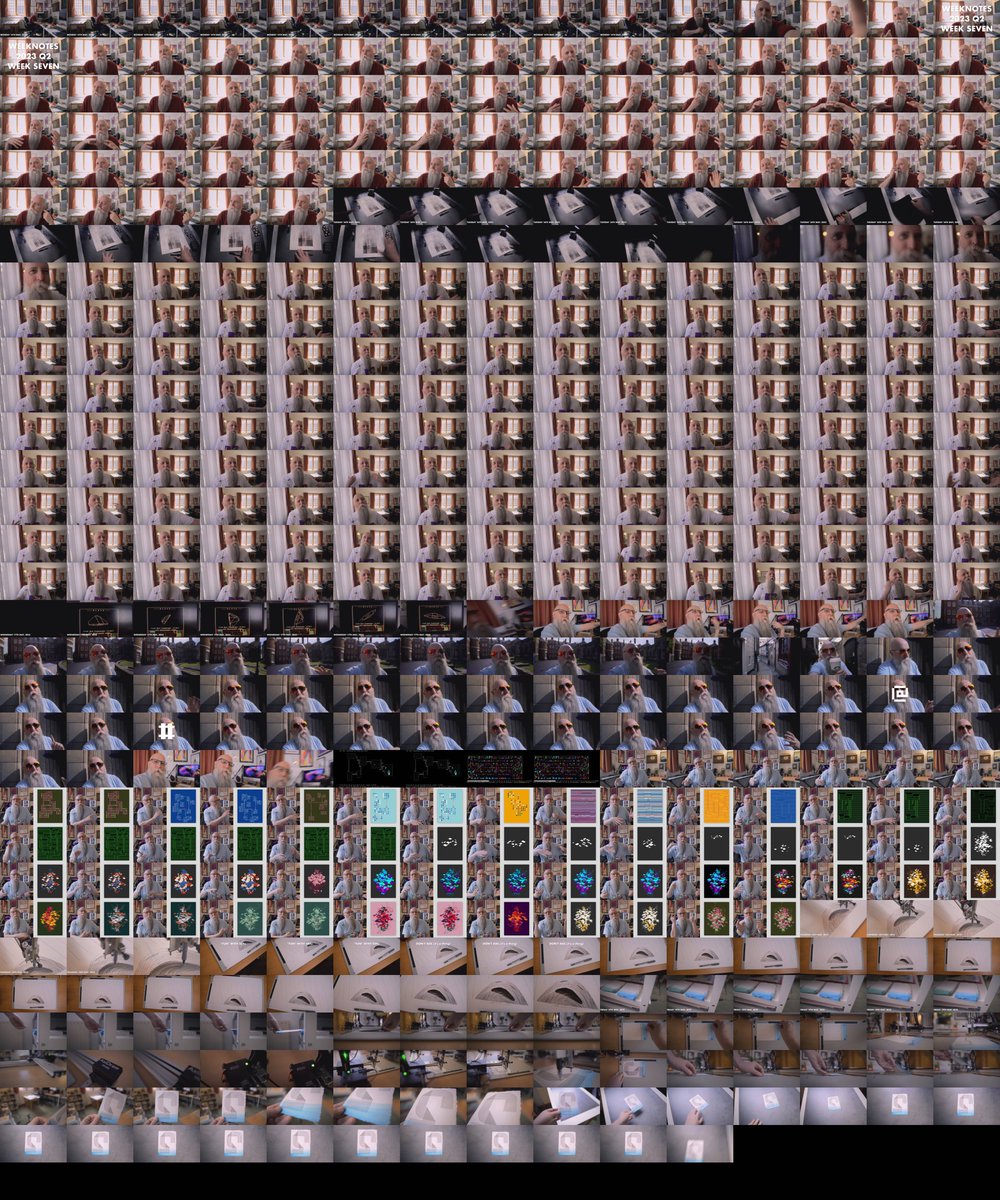 revdancatt's tweet image. GM: From this week&apos;s #weeknotes as filmstrip thumbnails. Guess I do a lot of talking in the 1st half of this, but a nice chat about the upcoming #fffffrfffffl project &amp;amp; some pen plotting in the 2nd half.

Video will be out this evening, once YT has done its thing.

Tasks:
☑️ Nap