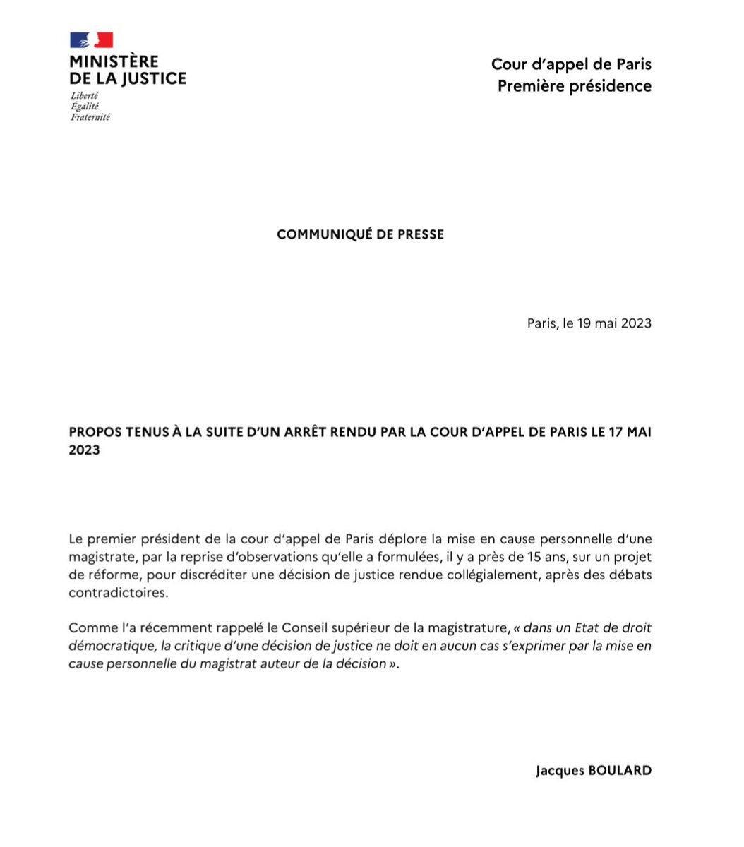 SophieNeumayer's tweet photo. Le Premier Président de la #CourAppel de Paris réagit aux propos de Nicolas #Sarkozy après sa condamnation dans l'affaire des #Ecoutes #Bismuth https://t.co/RmGc05b7y1