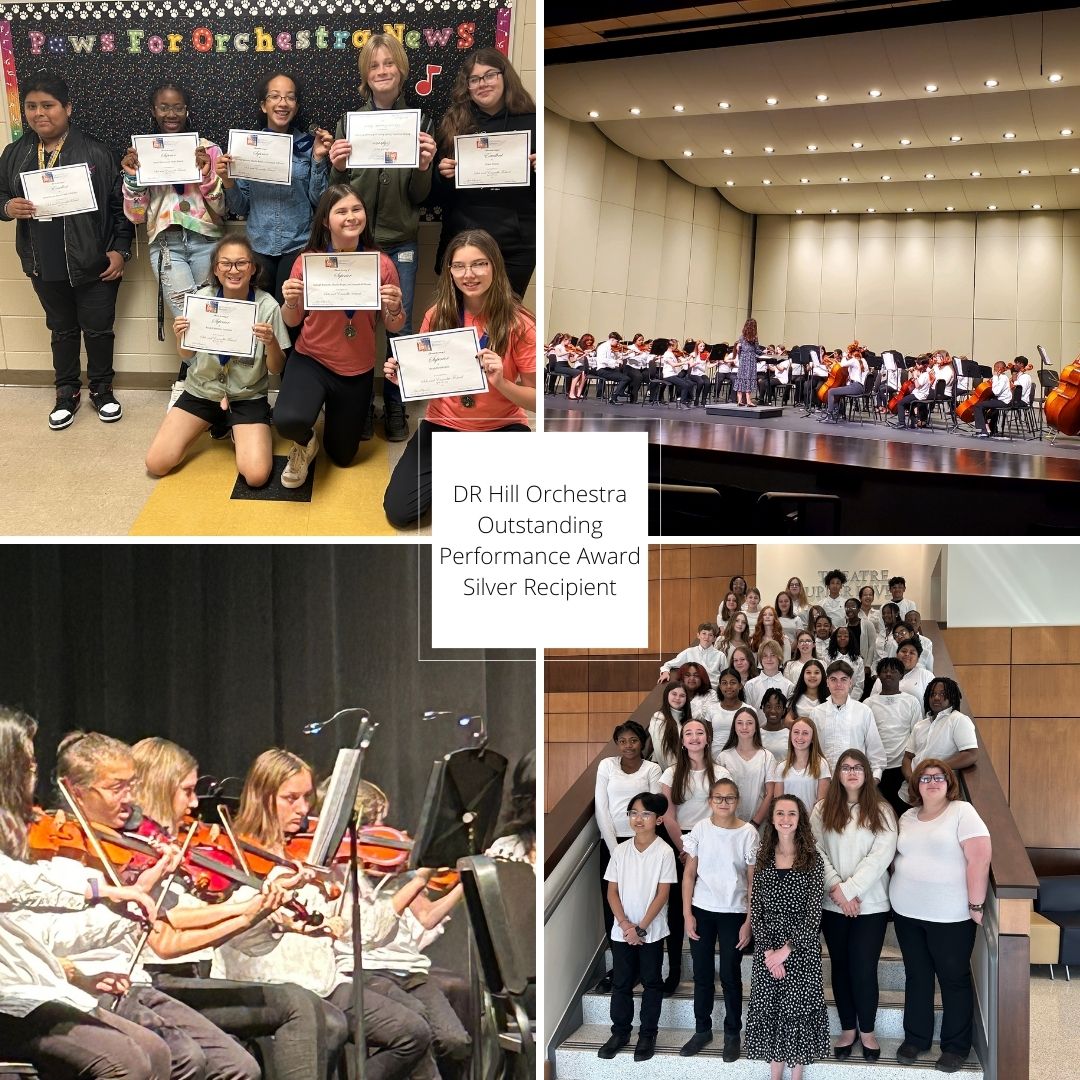 Our Orchestra has been given the Outstanding Performance Award- Silver for the 2022-2023 school year! Points were accumulated for participation in Region and All-State Orchestras, Concert Performance Assessment, and Solo and Ensemble performances. Congratulations students!