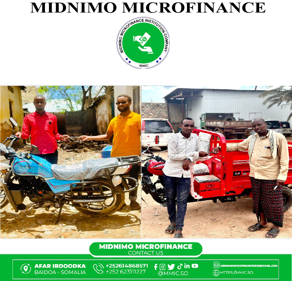 MidnimoMfi's tweet photo. Midnimo Microfinance Institution Among the services it provides is motorcycle financing. https://t.co/So8Vlk3Ix2