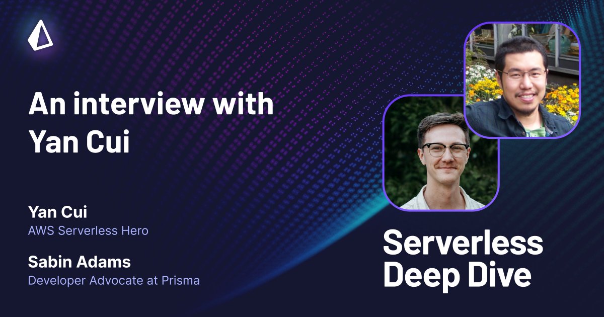 🔥 We’re excited to have <a href="/theburningmonk/">Yan Cui</a> join us for our second #ServerlessDeepDive!

Tune in for an insightful session where Yan and <a href="/sabinthedev/">Sabin Adams</a> chat about serverless application development and the resulting developer experience.

prisma.io/serverless