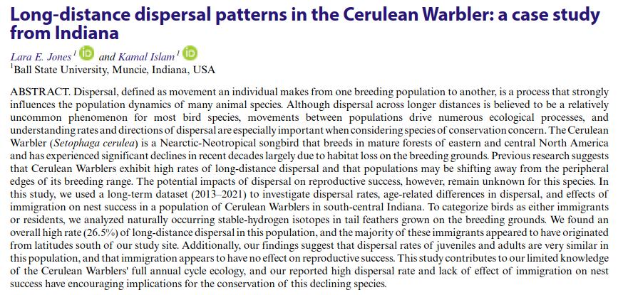 AvianAce's tweet photo. Long-distance dispersal patterns in the Cerulean Warbler: a case study from Indiana
https://t.co/YcaaR2SKaG https://t.co/hQ7RqMTqDU