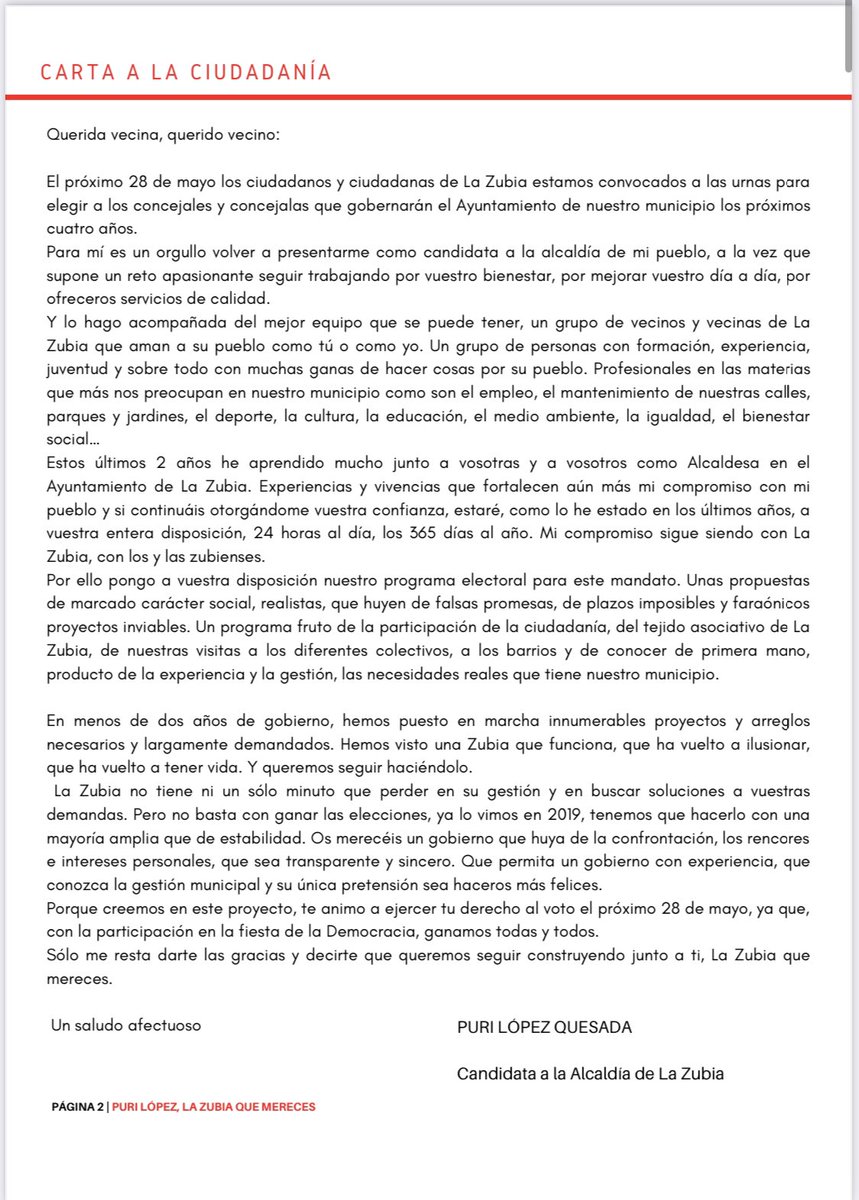 🌹PROGRAMA ELECTORAL PSOE LA ZUBIA 🌹
Abro hilo con las propuestas que tenemos para los próximos cuatro años 🧶 
<a href="/PsoeZubia/">Psoe La Zubia</a> <a href="/jsa_lazubia/">Juventudes Socialistas de La Zubia 🌹</a>