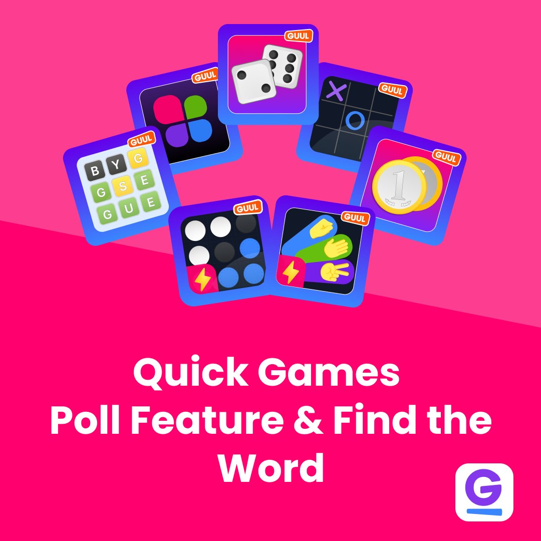 GuulGames's tweet photo. Meet with Guul’s Quick Games, Poll Feature &amp; Find the Word!

• Classic Connect4 &amp; Tic Tac Toe to Play within 5 Minutes with Your Friends https://t.co/xBD56mvLX6