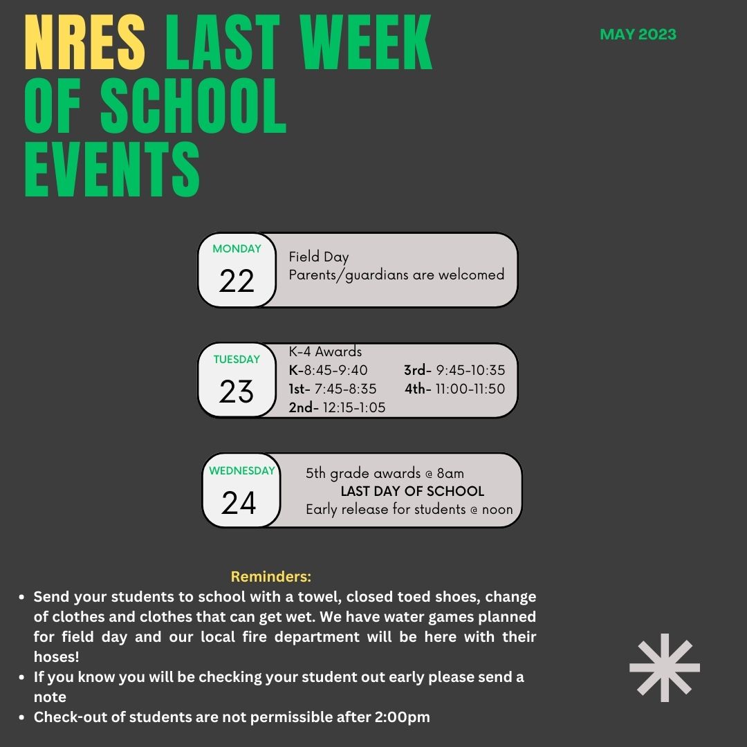 Last week of school events and reminders!