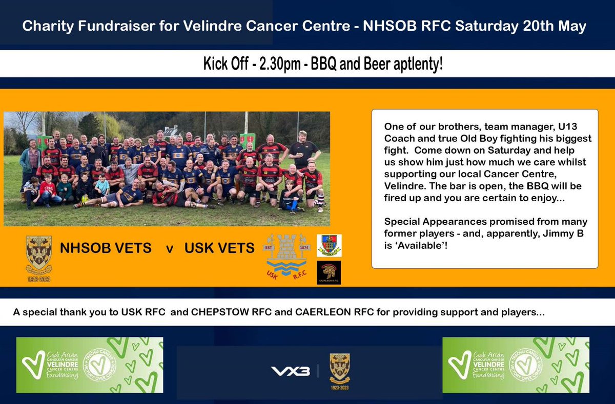 @dragonsrugby <a href="/davidjusteat/">David Buttress</a> Any chance of RT

Charity fundraiser tomorrow at Yew Tree Lane, Caerleon. Everyone welcome… Celebrating a great clubman and supporting a great cause…

Monies raised going to <a href="/Velindre/">Velindre Cancer Centre Fundraising</a>