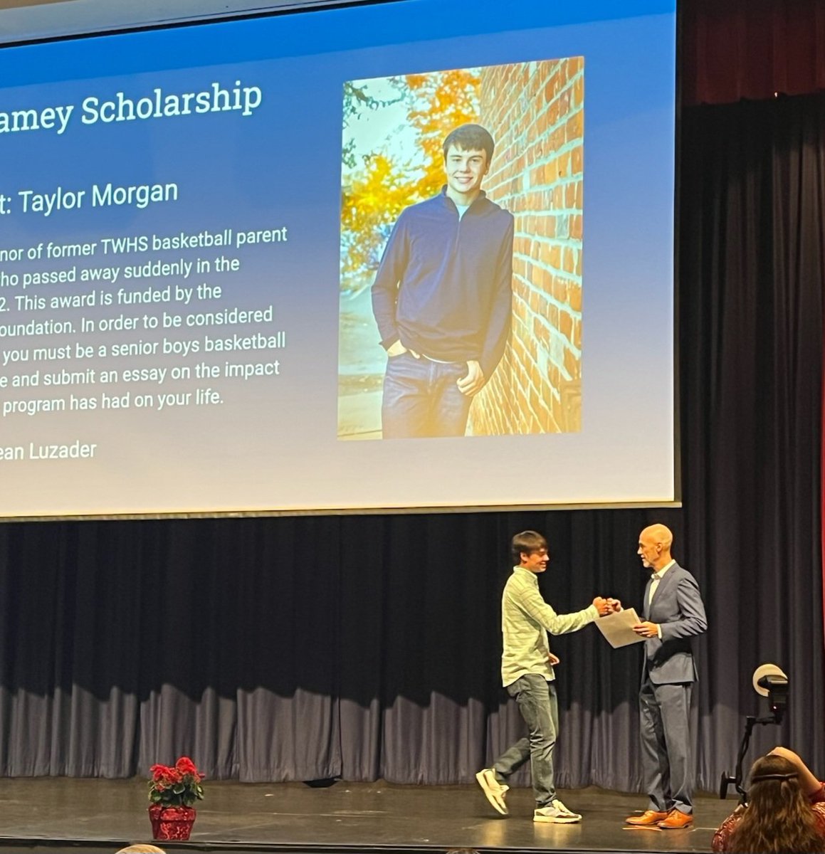 TWHSBasketball's tweet photo. Incredible morning presenting the "Ron Ramey Scholarship"...honoring and remembering an amazing man and great supporter of the basketball program...and recognizing an INCREDIBLE young man - @tayl0r_morgan 
#TWBBallFam
@TWHSAthletics https://t.co/E4Au1XKTZ6