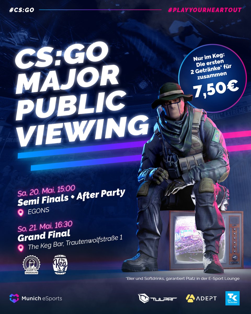 munich_esports's tweet image. ⚠Letzter Aufruf und Infos zum #BLASTParisMajor2023! ⚠

Morgen starten die Semifinals mit der Watchparty im EGONS (Studentenstadt) und am Sonntag wartet das @KegMunich auf euch!

Tickets für's Finale gibt es unter
🎫bit.ly/MUC-BMPV

#PlayYourHeartOut #csgo