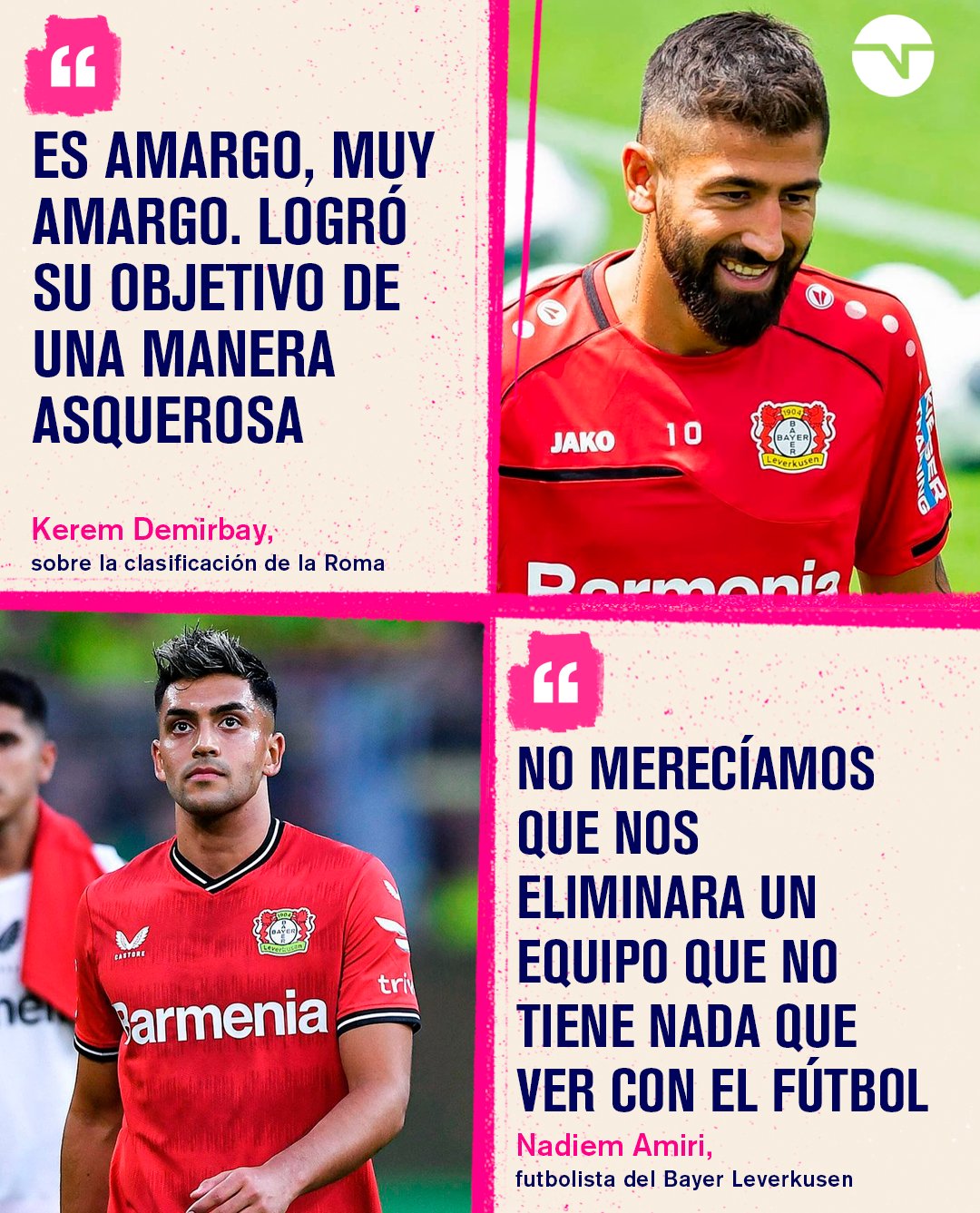 TNT Sports Argentina on Twitter: "Los jugadores de Bayer Leverkusen se  enojaron un poquito con el planteo de la Roma de Mourinho 👀  https://t.co/Zo9KTL2awM" / Twitter
