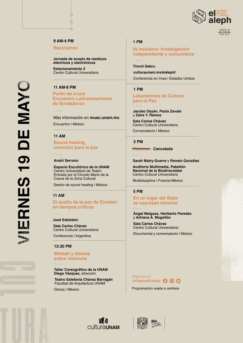 FestivalElAleph's tweet photo. Hoy en el #FestivalElAleph adéntrate en la interrelación profunda de la salud individual y colectiva. 🕊️🫂
¡Te esperamos!
#Alepha: https://t.co/jaYa67I7Fa https://t.co/rbjs8xQXdq