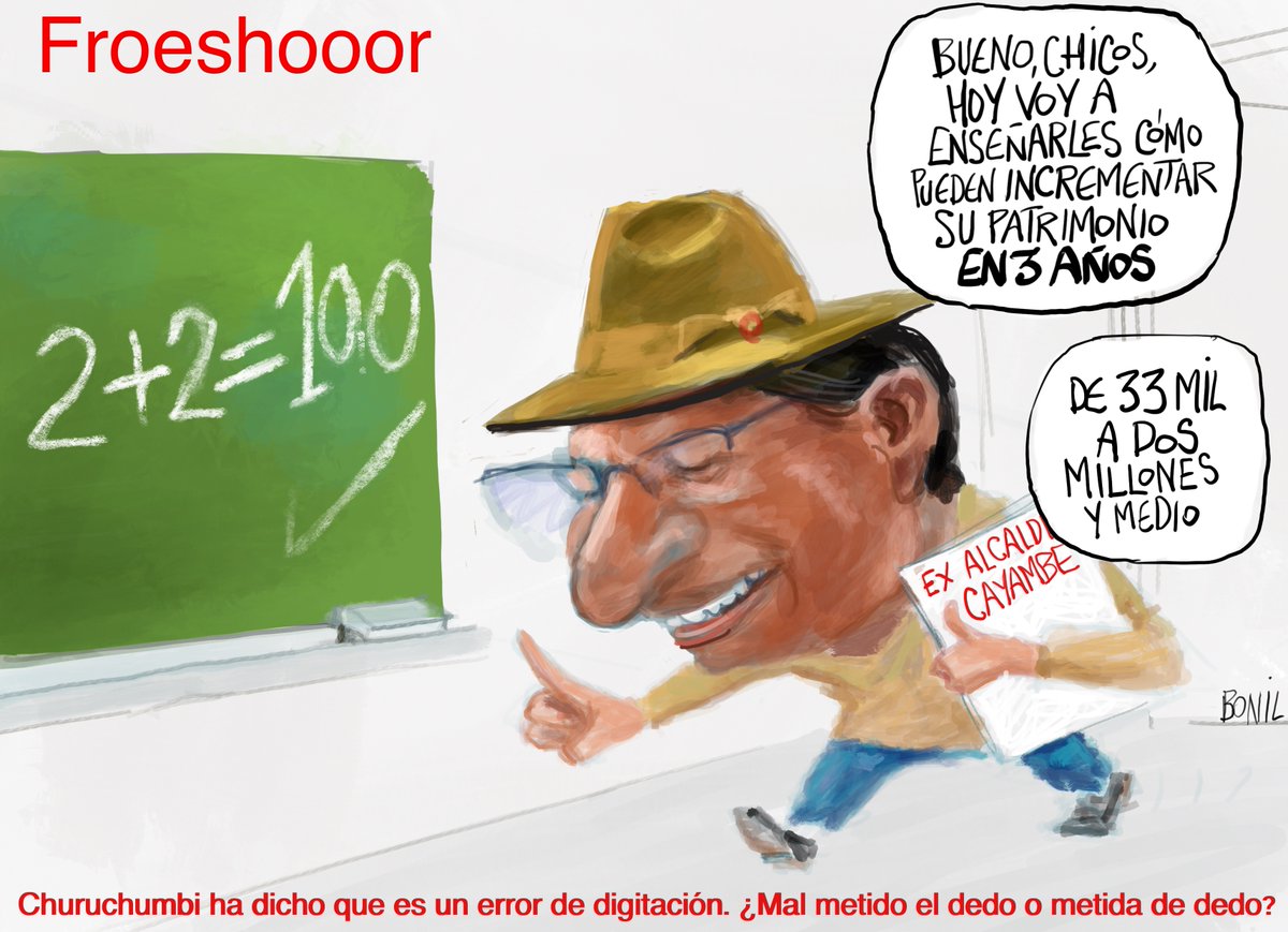 bonilcaricatura's tweet photo. Ricardo Vanegas denunció que Guillermo Churuchumbi declaró un patrimonio de 33 mil y pico antes de ser alcalde de Cayambe y 2.5 millones al salir. El aludido dice que fue error de digitación, no obstante, aún no se ha visto la rectificación. https://t.co/poCBnq2roU