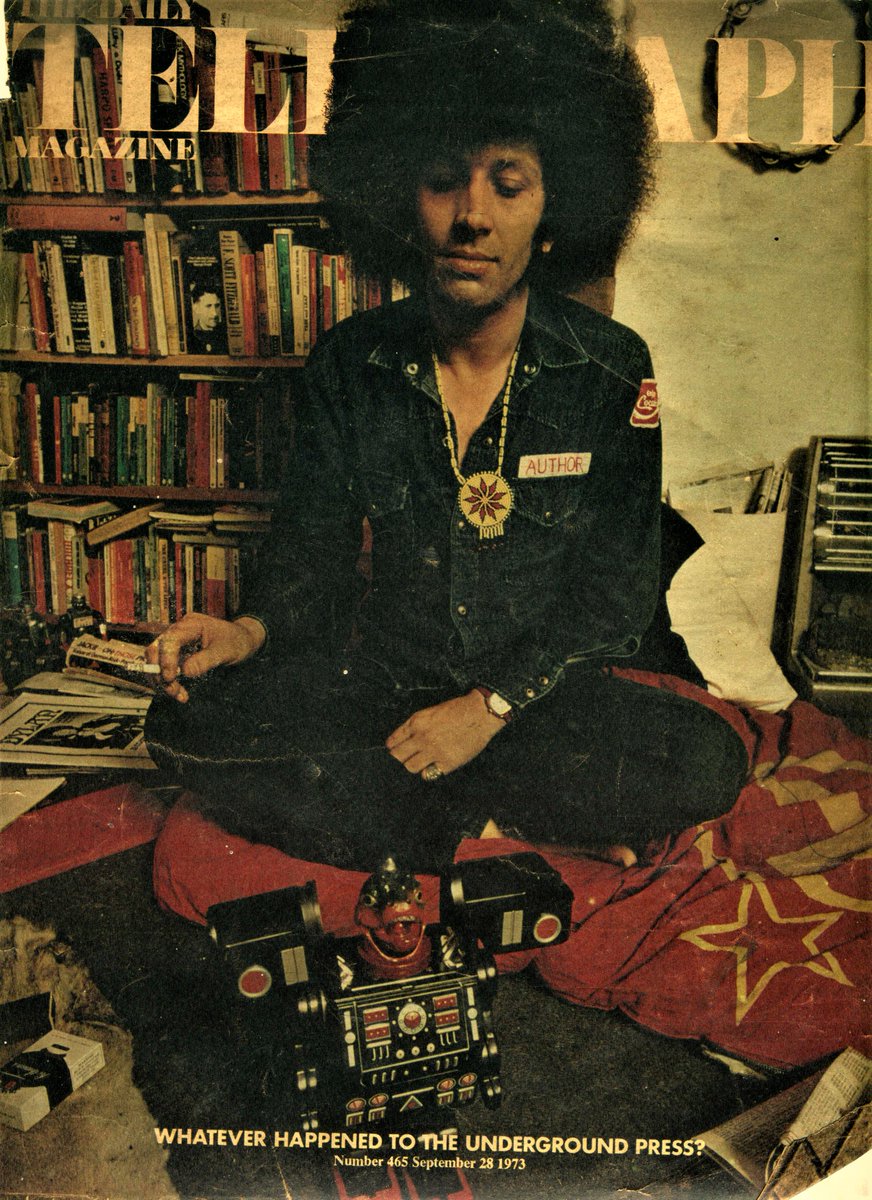 Came across this cover of The Telegraph [28th September 1973]. This is my favourite picture of Mick Farren a dear friend, a leader of the British counterculture, a prolific writer, founder of The Deviants, White Panther, deeply missed. Here is some of his work held in my Archive.