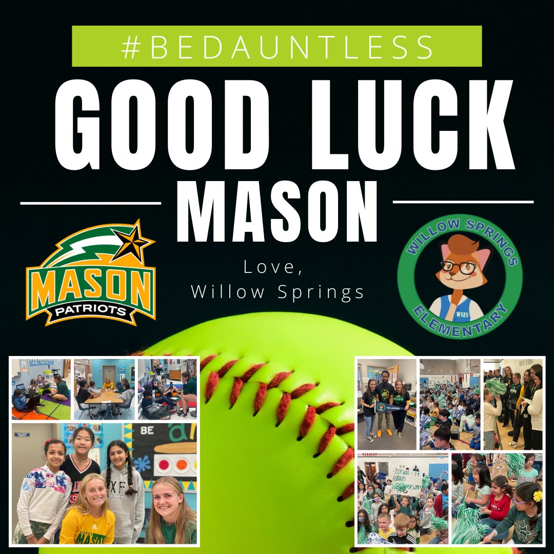 Let’s go, Mason! Our Willow Springs community is rooting for you today! Swing hard! We believe in you! #WillowPride #BeDauntless @MasonSoftball @MasonAthleticCR @NCAASoftball 💙🦊💚🥎💛