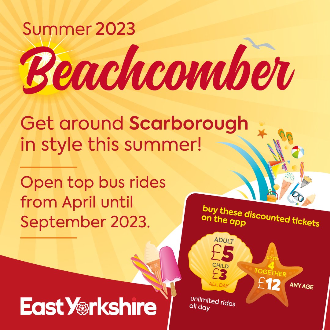 EYBuses's tweet photo. 🌞 OPEN-TOP RIDES THIS WEEKEND 🏖️
Looking for something to do this weekend? Our Beachcomber buses are driving along the Scarborough seafront ready to spring you into summer (see what we did there?). Click below to find out when you can hop on board 👇
▶️ https://t.co/4TiOQmOTGd https://t.co/T36B9T7V6r