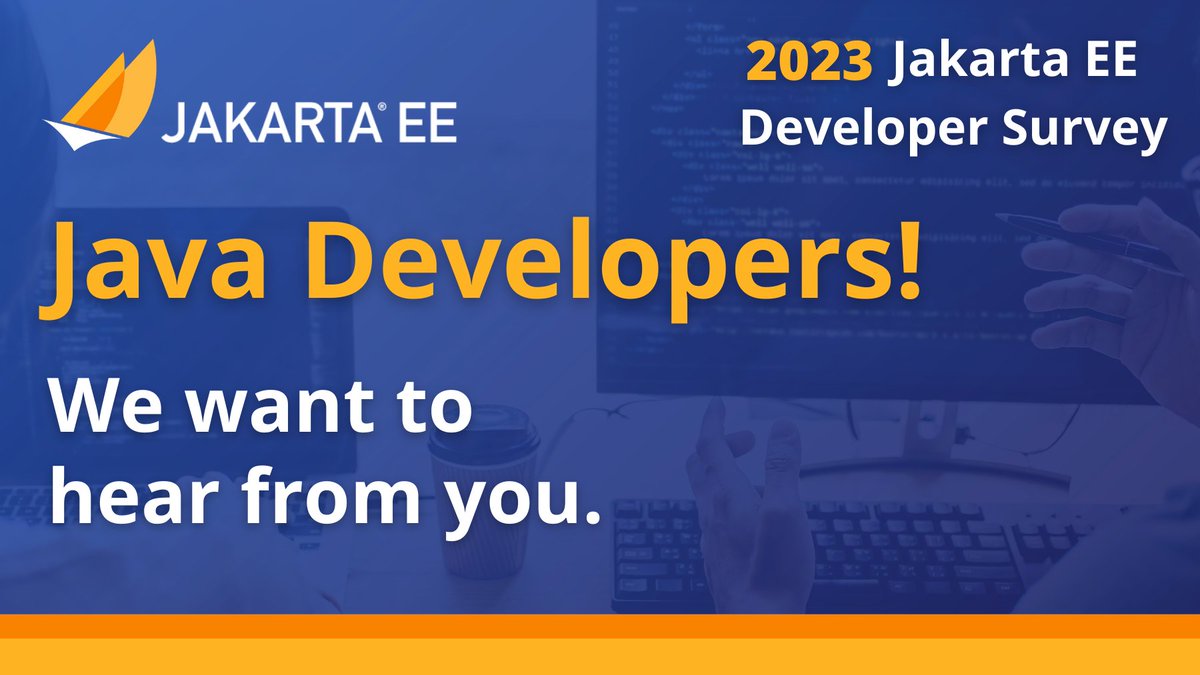 EclipseFdn's tweet image. In less than six minutes, you can let the Jakarta EE Working Group know what you would like to see in future #JakartaEE releases. Complete the 2023 Jakarta EE Developer Survey before May 25: hubs.la/Q01PWhz70 #opensource #JavaEE #Java