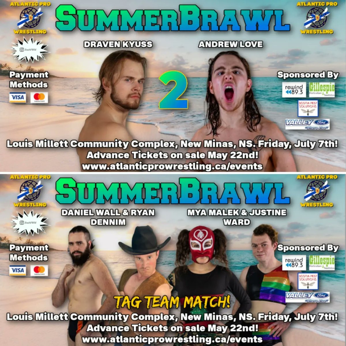 Six fantastic matches are set for SummerBrawl on July 7th wrestling fans! 

- APW Champion <a href="/CoveyChrist/">Covey Christ</a> vs. Thad Howett for the title

- Highlander Robbie vs. <a href="/BuddyWrestles/">“Moondog” Dylan Davis</a>

- Charlie Hubley vs. Hollywood Cole 

- Beaa Moss vs. 'The Wild Child' <a href="/JodyThreat/">Jody Threat</a>

- Daniel Wall &amp; Ryan
