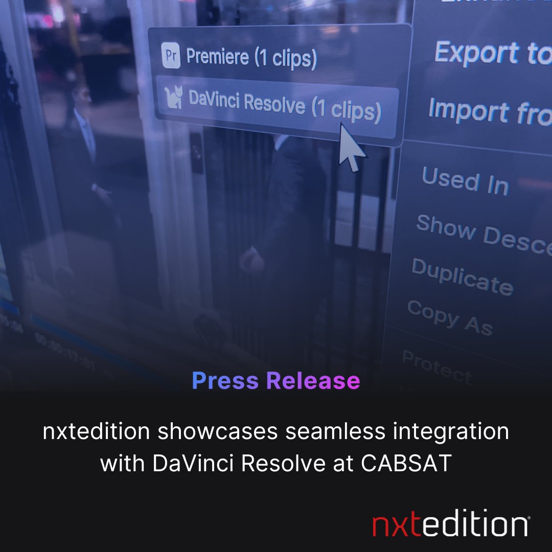 nxtedition's tweet image. “By adding the #DaVinciResolve integration, we can allow craft editors to have a rough cut in #nxtedition with all the content and growing files, and then send the timeline directly into their DaVinci edit.” Read more from @AdamLeah6 here: bit.ly/3IoQB17 #CABSAT2023