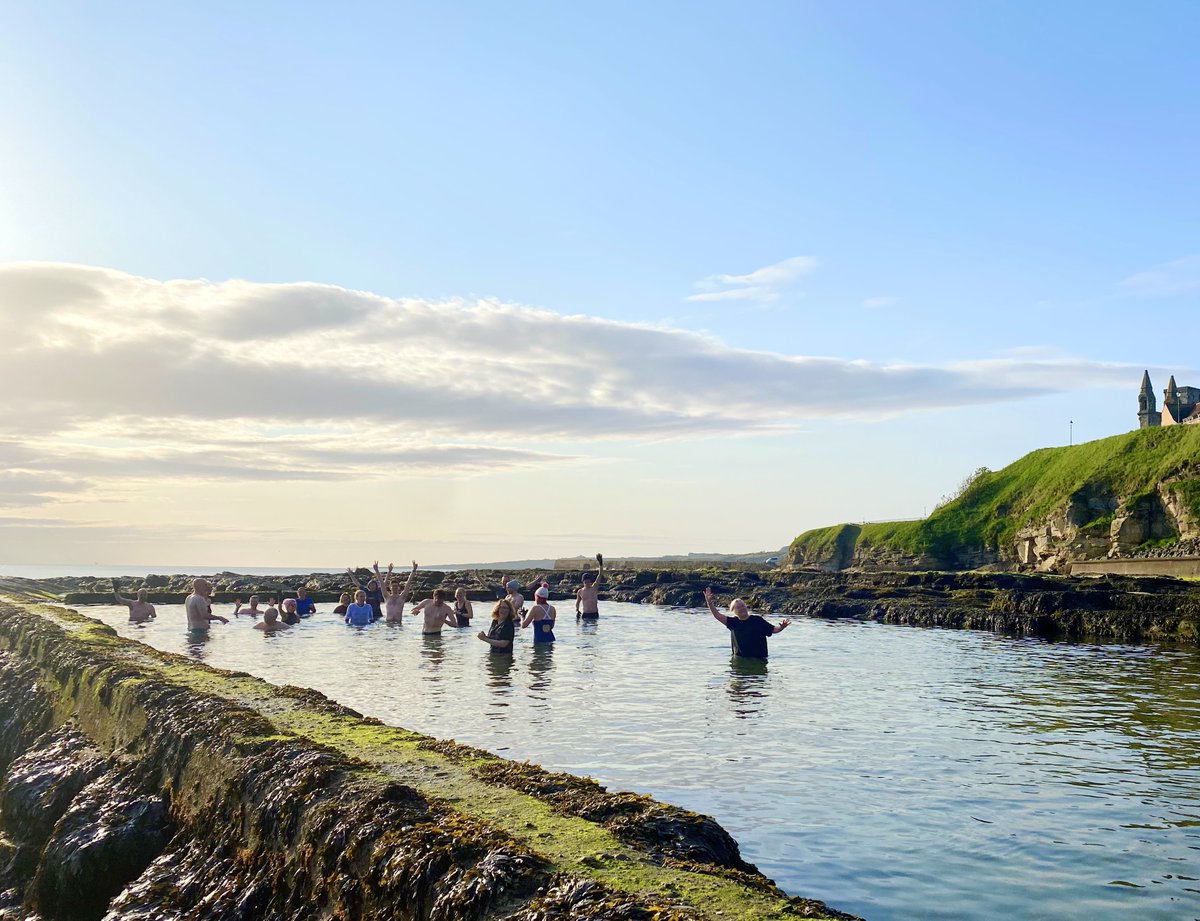 Staff wellbeing has been a priority as part of #MentalHealthAwarenessWeek, from workshops to sharing skills. Here are our hardy staff dookers, who braved the tidal pool in #StAndrews bright &amp; early before school! #wildswimming #trysomethingnew #ToHelpMyAnxiety <a href="/mentalhealth/">Mental Health Foundation</a>
