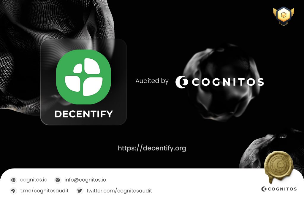 CognitosAudit's tweet photo. Congratulation to @Decentifyorg  that passed Smart Contract Audit Process by Cognitos

Name: Decentify
Website: https://t.co/cBde8JA0QF
Smart Contract:
Binance (BEP-20)
0x9B4102909d03331e01596169a95dE6748486f856

Smart Contract Audit Report :
https://t.co/4nYfoyNuO3 https://t.co/I9mrYeN5uX