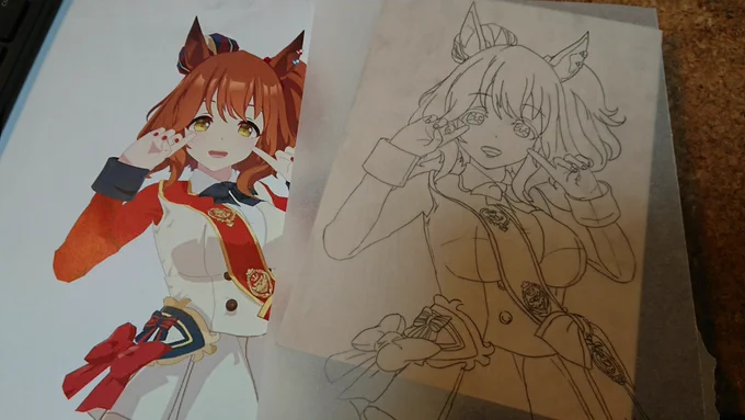 今日の途中経過:MMDで可愛いポーズが出来るとやる気も上がります。ここから転写へ。
