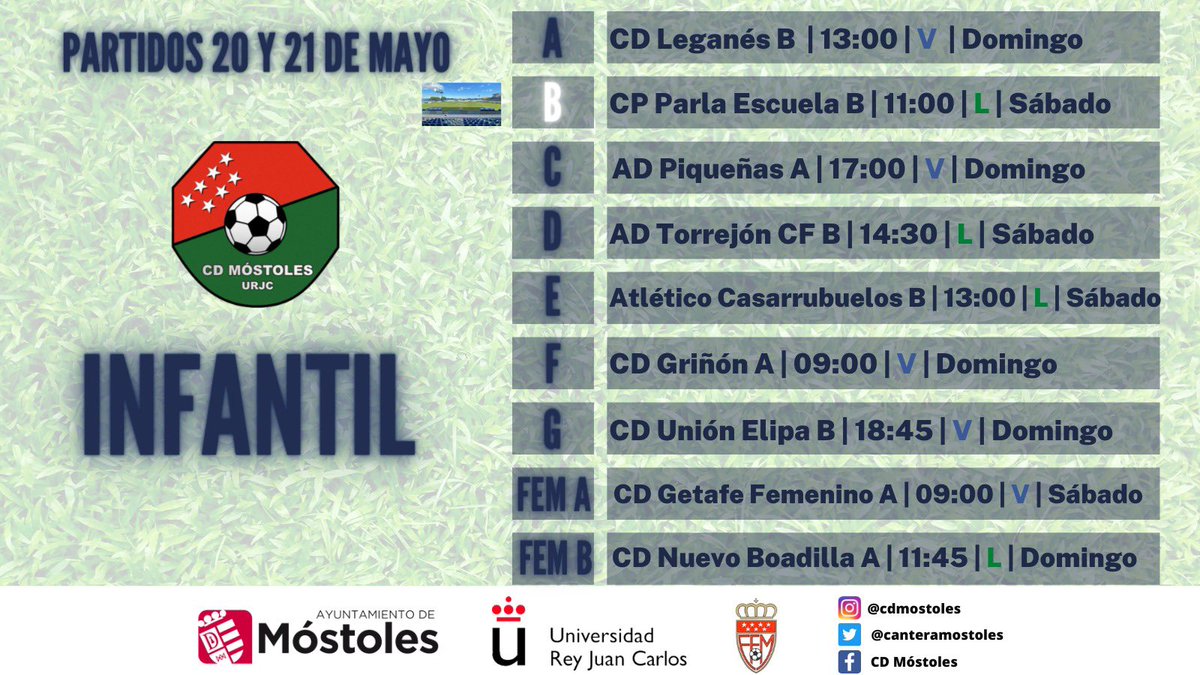 CanteraMostoles's tweet photo. ¡Nuevo fin de semana liguero de mucho 𝗙𝗨́𝗧𝗕𝗢𝗟 para disfrutar ⚽️🤩!

¡Aquí os dejamos todos los partidos de nuestra cantera programados para el viernes, sábado y domingo 👀 (1)!

#VamosMiMóstoles 🔵 https://t.co/9aFIg8NQFc