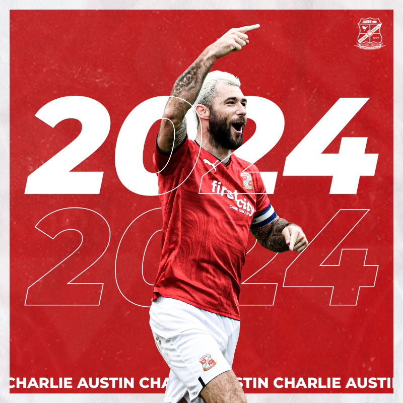 Official_STFC's tweet photo. Swindon Town striker Charlie Austin has extended his stay at the County Ground, agreeing a one-year contract, subject to EFL approval. 

#STFC 🔴⚪️