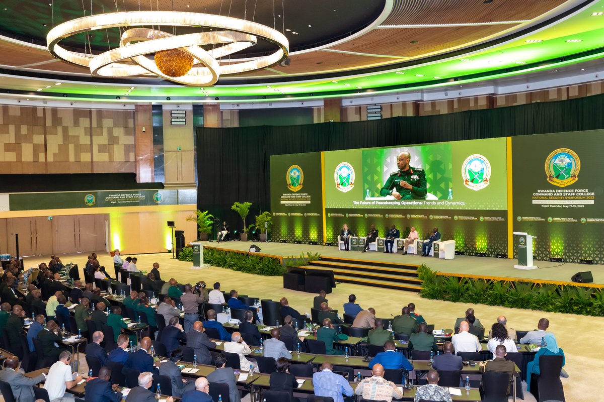 RwandaMoD's tweet photo. #NSS2023 Last session tackles “The Future of Peacekeeping Operations: Trends and Dynamics”. Ms Lisa Sharland assists Gen Jean Bosco Kazura, Lt Gen Birame Diop, Lt Gen Shailesh Tinaikar and Prof Phillip Kasaija Apuuli share their views and experiences on this matter. https://t.co/6EcDgUKbtJ