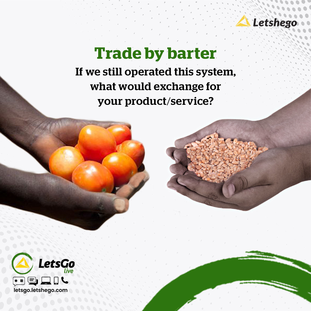 The Barter System is an exchange system where participants directly exchange goods or services without using a medium of exchange, such as money.

If we still operated this system, will businesses thrive?

What are your thoughts? Share with us in the comments.

#TGIF #Letshego