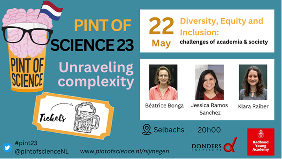 Register now to hear @KlaraRaiber, past Chair of the network, speak in the upcoming @pintofscienceNL Nijmegen panel discussion on *Diversity, Equity and Inclusion: challenges in academia & society*! See you on Monday 22nd May @ Selbachs! Register 👉pintofscience.nl/nijmegen-disea…