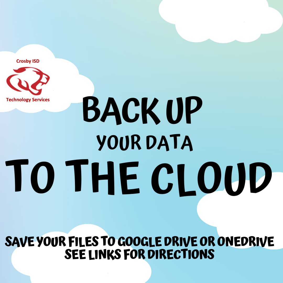EdTechCISD's tweet photo. Backup to Google Drive https://t.co/rhkG9bzQMR

Backup to OneDrive https://t.co/3PdYIqVPks https://t.co/bR3UCXECbm