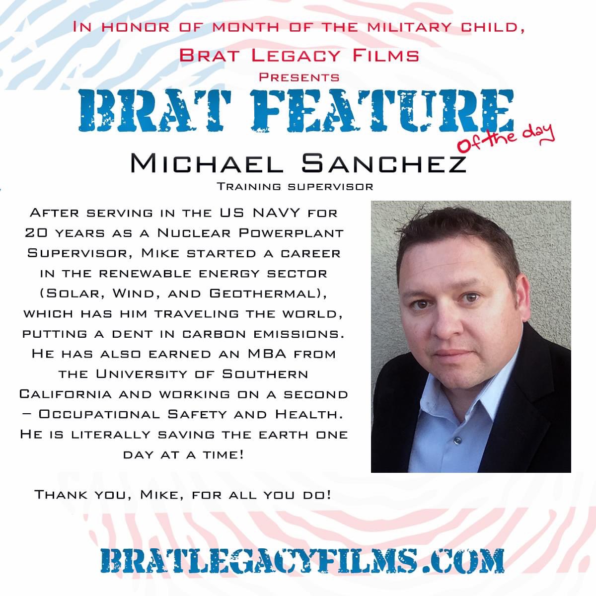 Talk about saving the world! Celebrate this Brat for our Brat Feature Friday because of what he's doing for you every day.
Michael - thank you!! #bratambition #militarydependents #usnavy #armedforces #bratlegacyfilms #savingtheplanet