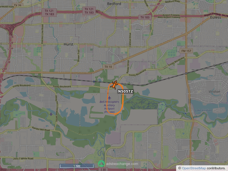 N505TZ, a Bell Helicopters 505, is circling over Fort Worth at 725 feet, speed 47 MPH, 0.7 miles from Bell Helicopters Auxiliary Heliport globe.adsbexchange.com/?icao=a64e44&z…