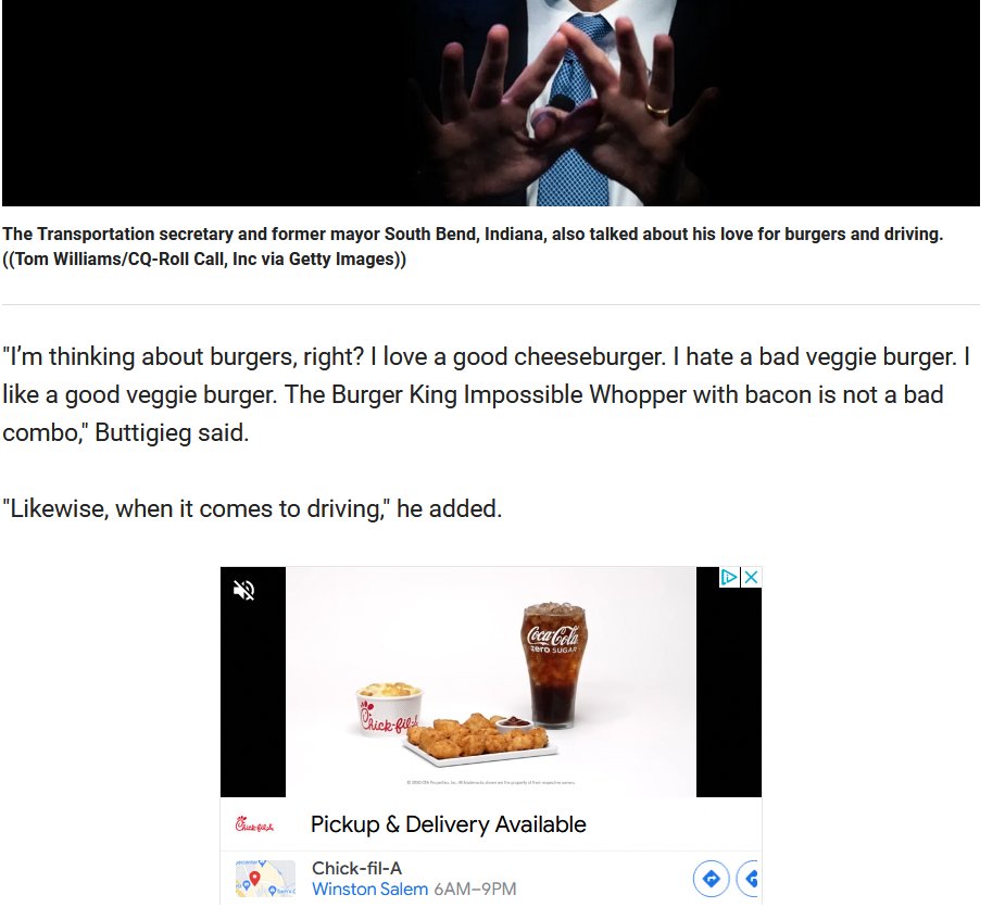 Snerk. Reading about the #Wired puff piece on #MayorPete talking about his love for burgers - and this is the ad that's served up.