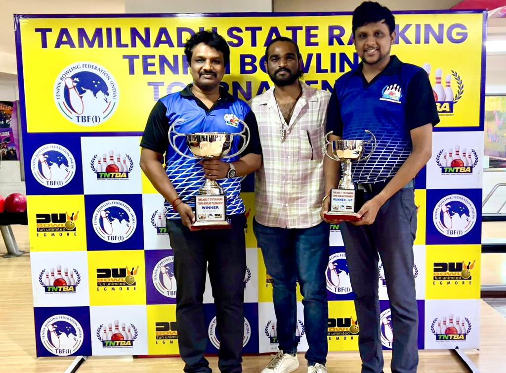 pudiharicharan's tweet photo. Four Time State Champion G Dinesh Kumar defeats Ganesh NT (404-341) in the finals of the 2nd Tamil Nadu State Ranking Tenpin Bowling Tournament.
Winner #Dineshkumar
Runner up #GaneshNT
#TNTBA #TBFI #DUBowl #TenpinBowling
@Tenpin_Bowling
@TNTBA2023 https://t.co/SPnohICpR0