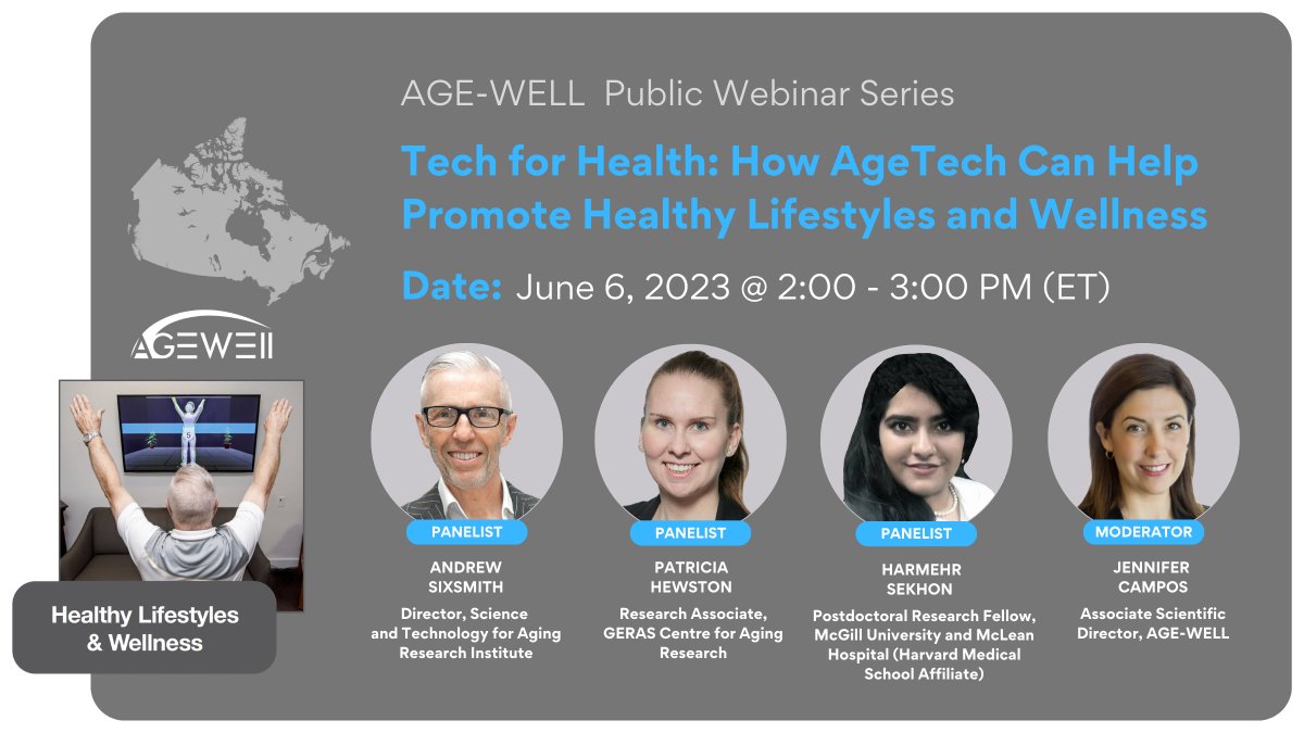 AGEWELL_NCE's tweet photo. 💪 Did you know? Only 1 in 3 older Canadians get enough physical activity.

Join us for our webinar to learn how #AgeTech solutions can support #OlderAdults in maintaining their health.

🔗 https://t.co/zaQeSaXIIT https://t.co/nY7YxcEEnO