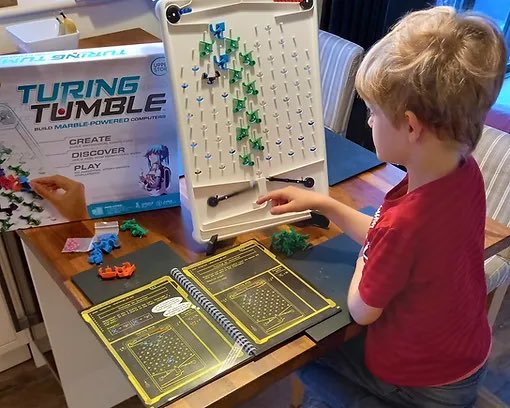Meet Will, lucky winner of a #TuringTumble in our #RobotDay <a href="/coventrycollege/">Coventry College</a> prize draw. Will already did half the puzzles &amp; loves his  TT so much he even took it camping ⛺️ 🤖 
If you don’t know, the TT is a mechanical computer than runs on marbles! It’s fun 🤩 
#STEAM #computer