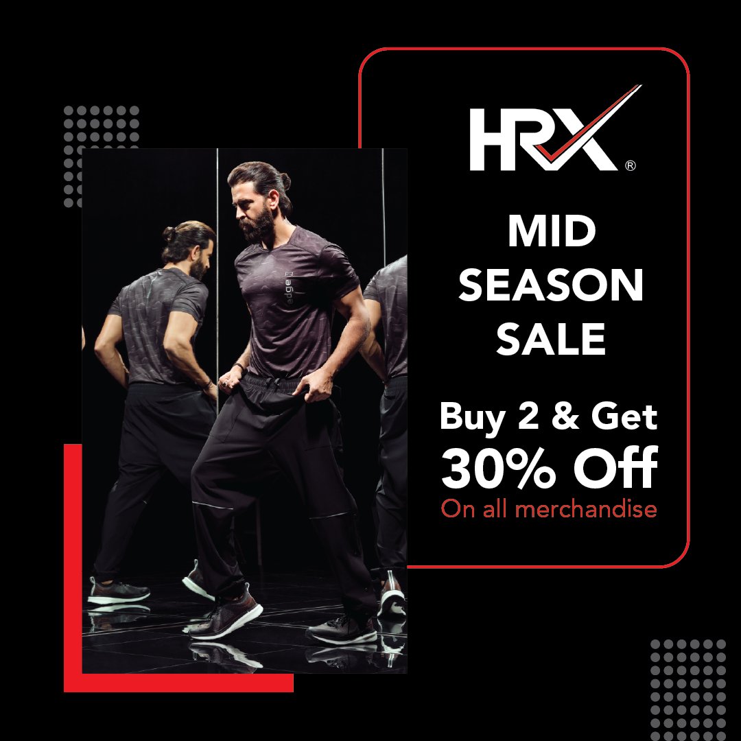 Visit HRX store and enjoy the mid season sale buy 2 and get 30% off* now!

#hrx #hritikroshan #sale #midseasonsale #bengaluru #phoenixmarketcity