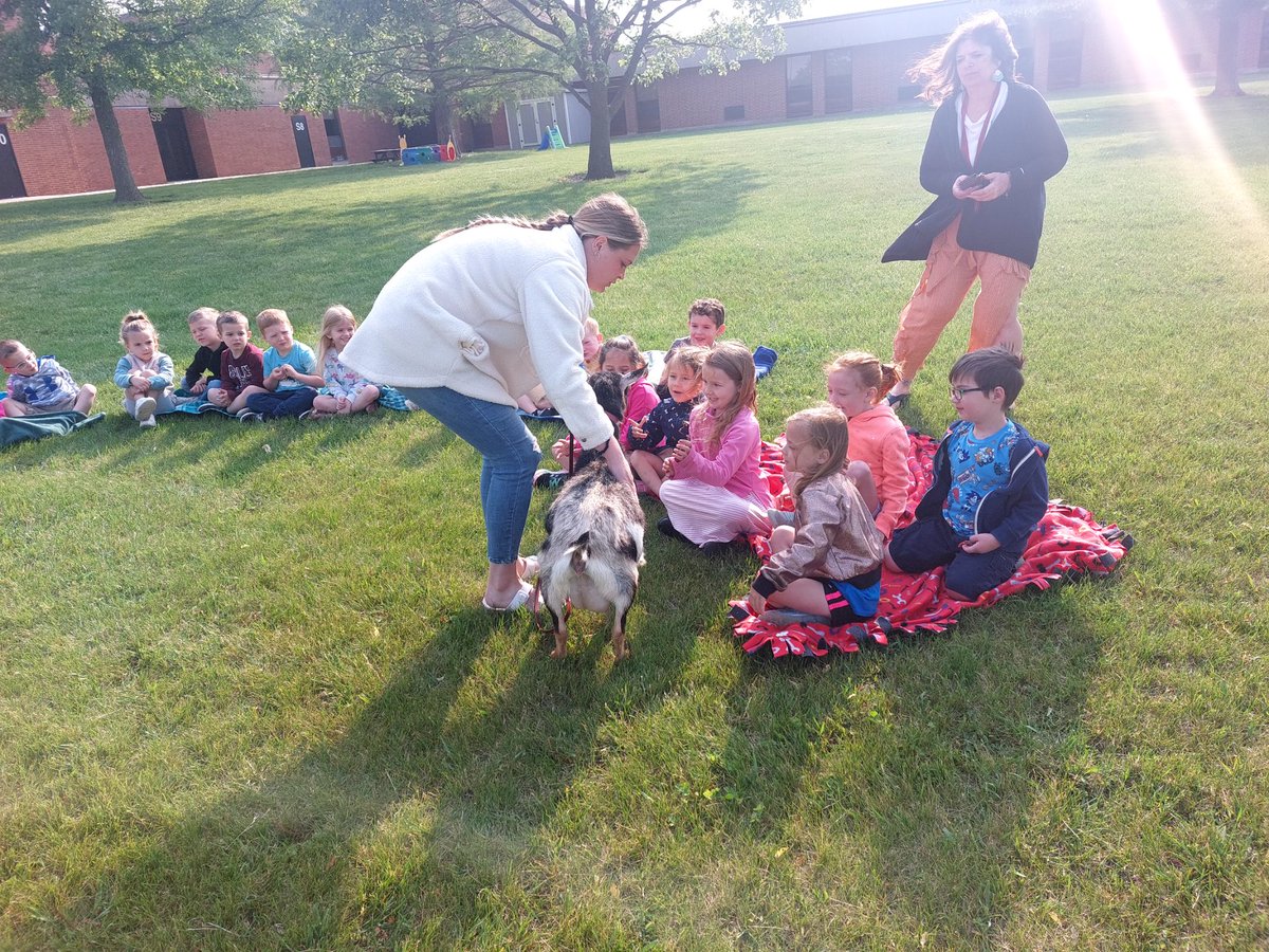 CPElem's tweet photo. PreK rounding out farm week with a visit from some goats!! https://t.co/Vm8lxtsE7Y