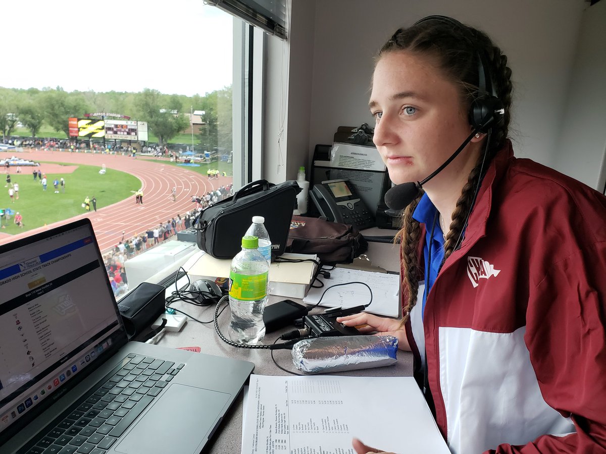 MediaCrossroads's tweet photo. Day One of the Colorado HS State Track &amp; Field Championships with @kara_lyons2 on the call.  @playmakersku @KUJournalism @KJHKsports @hrhschronicle @hrfalconfanatic https://t.co/Bn8bjsIEkE